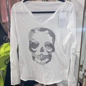 Zadig and Voltaire white rhinestone skull shirt